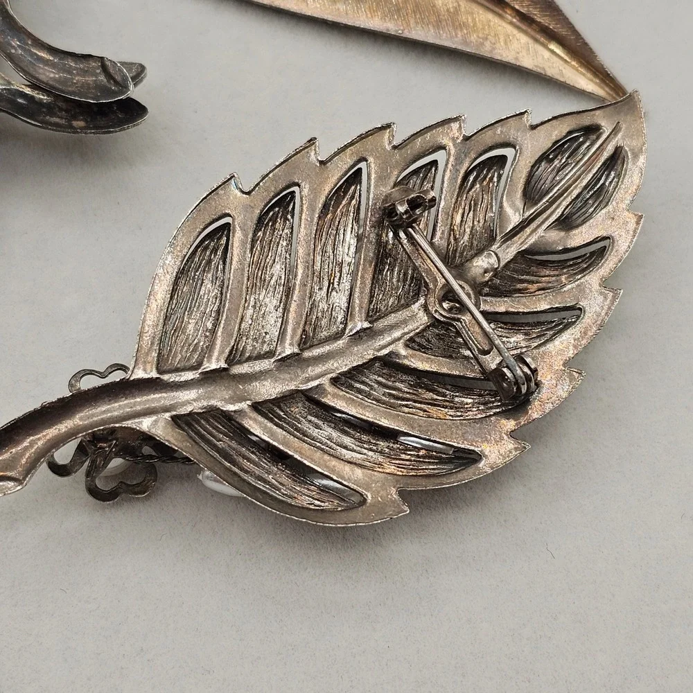 Vintage Leaf Brooch Pin Lot Statement Enamel Faux Pearl‎ Gold Silver Tone Nature